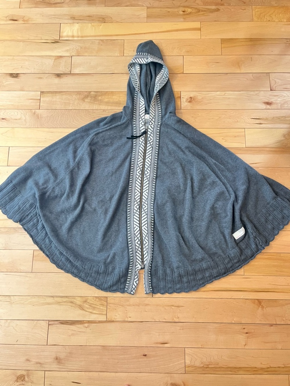 Odd Molly Uncorporated Hooded Poncho with Geometric Trim Slate Gray One Size